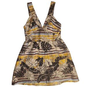 NWT H & M Sparkle Shimmer Multicolor Tropical Print Fit & Flare Dress Size 14